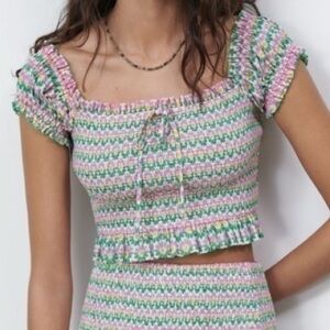 Zara NWT Pink Floral Shirred Top